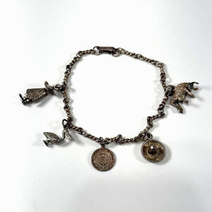 Vintage Sterling Silver 925 MEXICO 5 Charm Mayan Aztec Folk Bracelet 9" 21.9g
